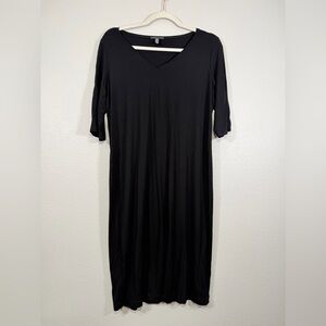 Eileen Fisher Dress Stretch Breathable Jersey 3/4 Sleeve Classic Black Women M